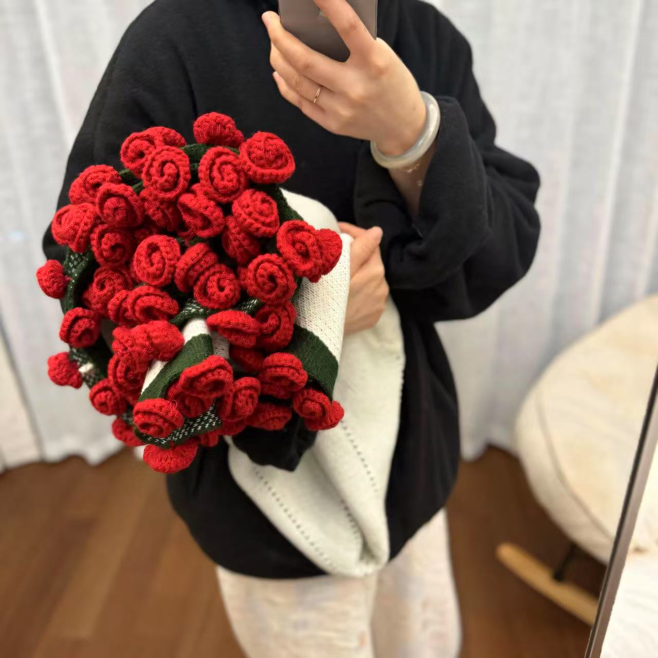 Handmade Crochet Rose Bouquet Blanket (Finished Product)