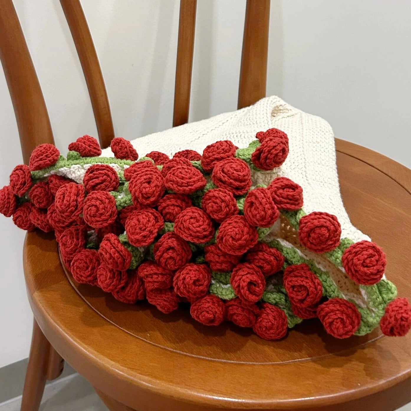 Handmade Crochet Rose Bouquet Blanket (Finished Product)