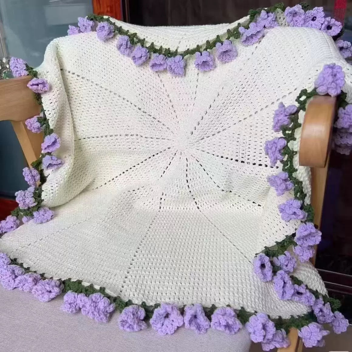 Handmade Crochet Lily of the Valley Bouquet Blanket (Finished Product)