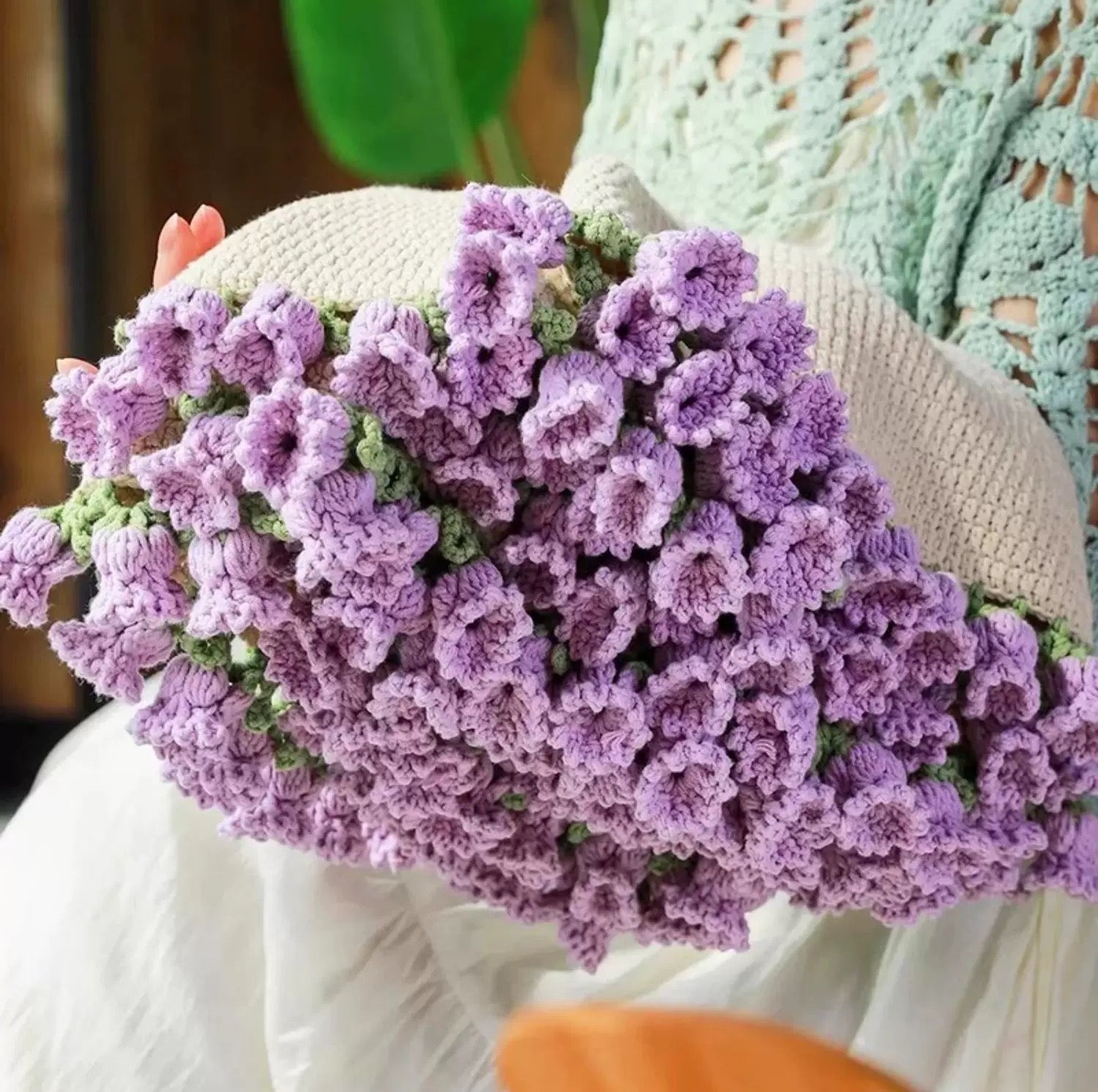 Handmade Crochet Lily of the Valley Bouquet Blanket (Finished Product)