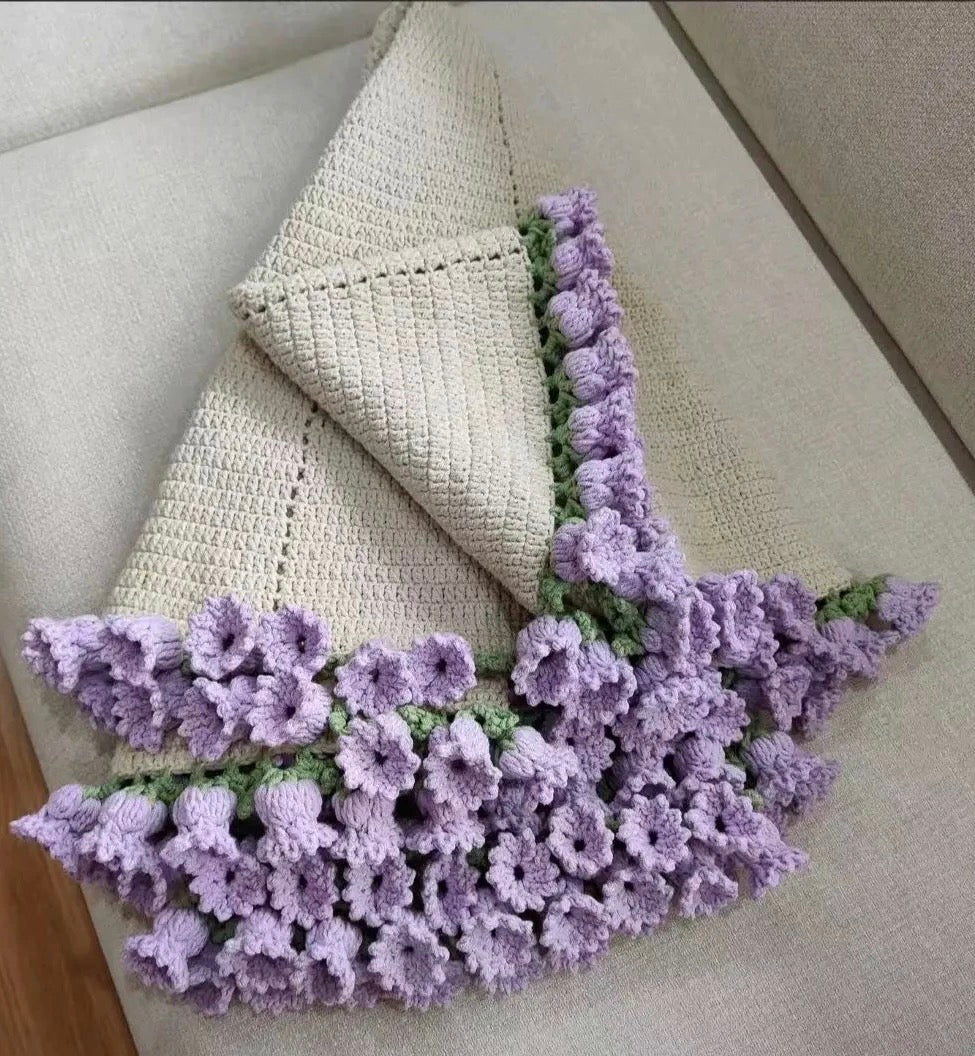 Handmade Crochet Lily of the Valley Bouquet Blanket (Finished Product)