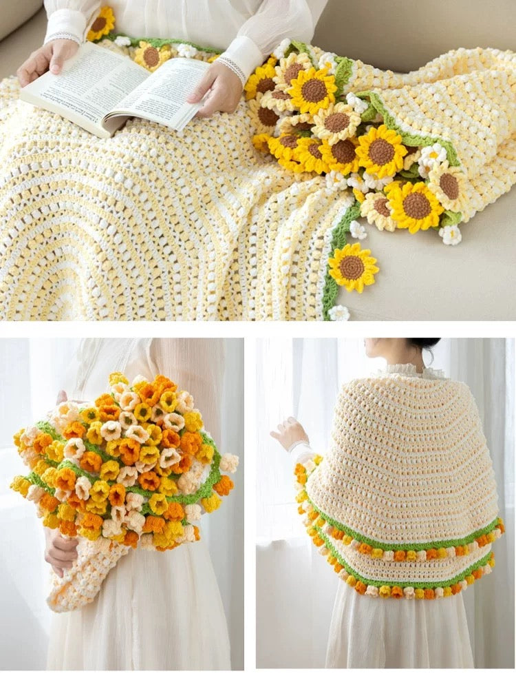Handmade Crochet Flower Bouquet Blanket (Finished Product)
