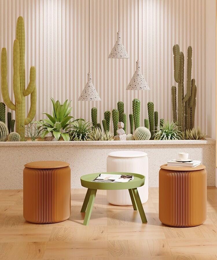 Modern Accordion Paper Stool, Lightweight Foldable Footstool & Side Table