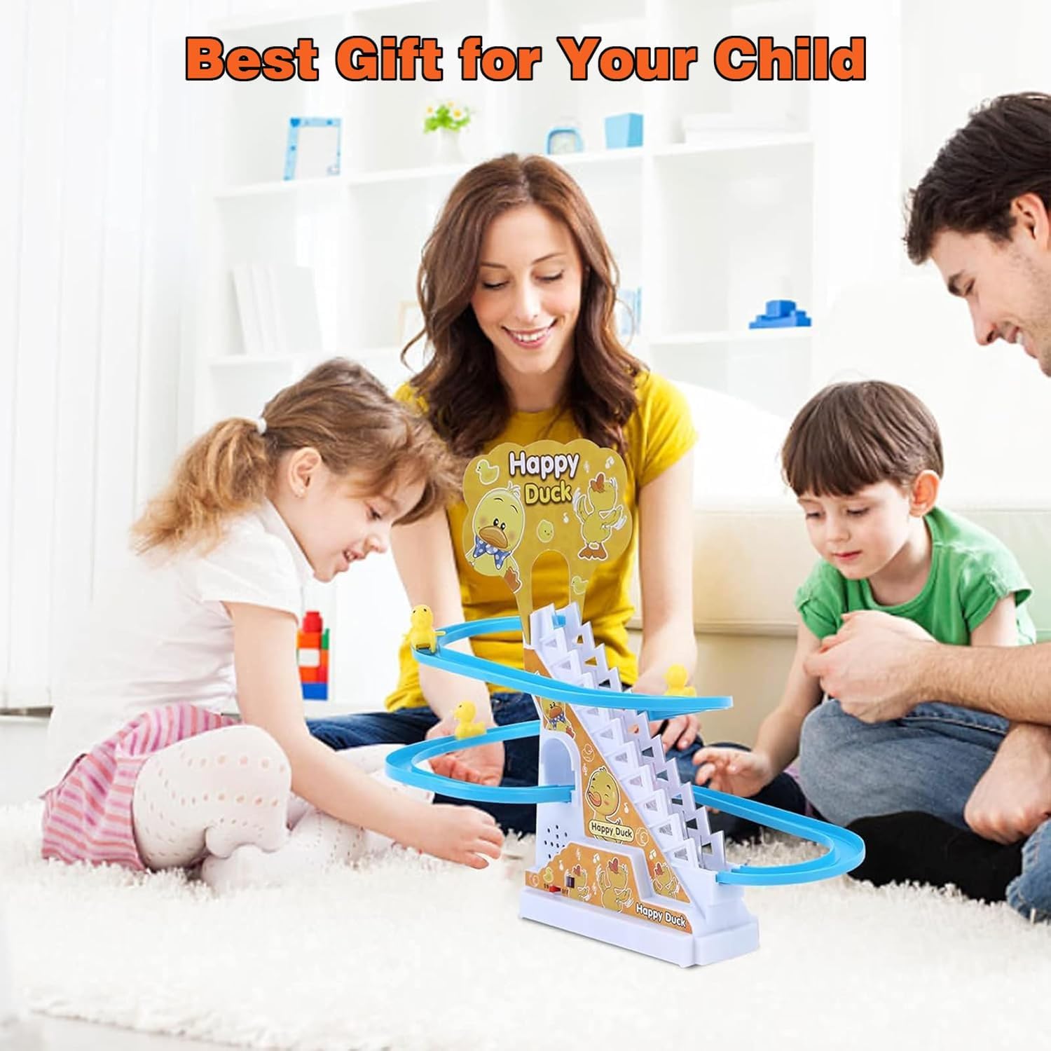 Electric Climbing Duck Slide Toy Musical Staircase with LED Lights