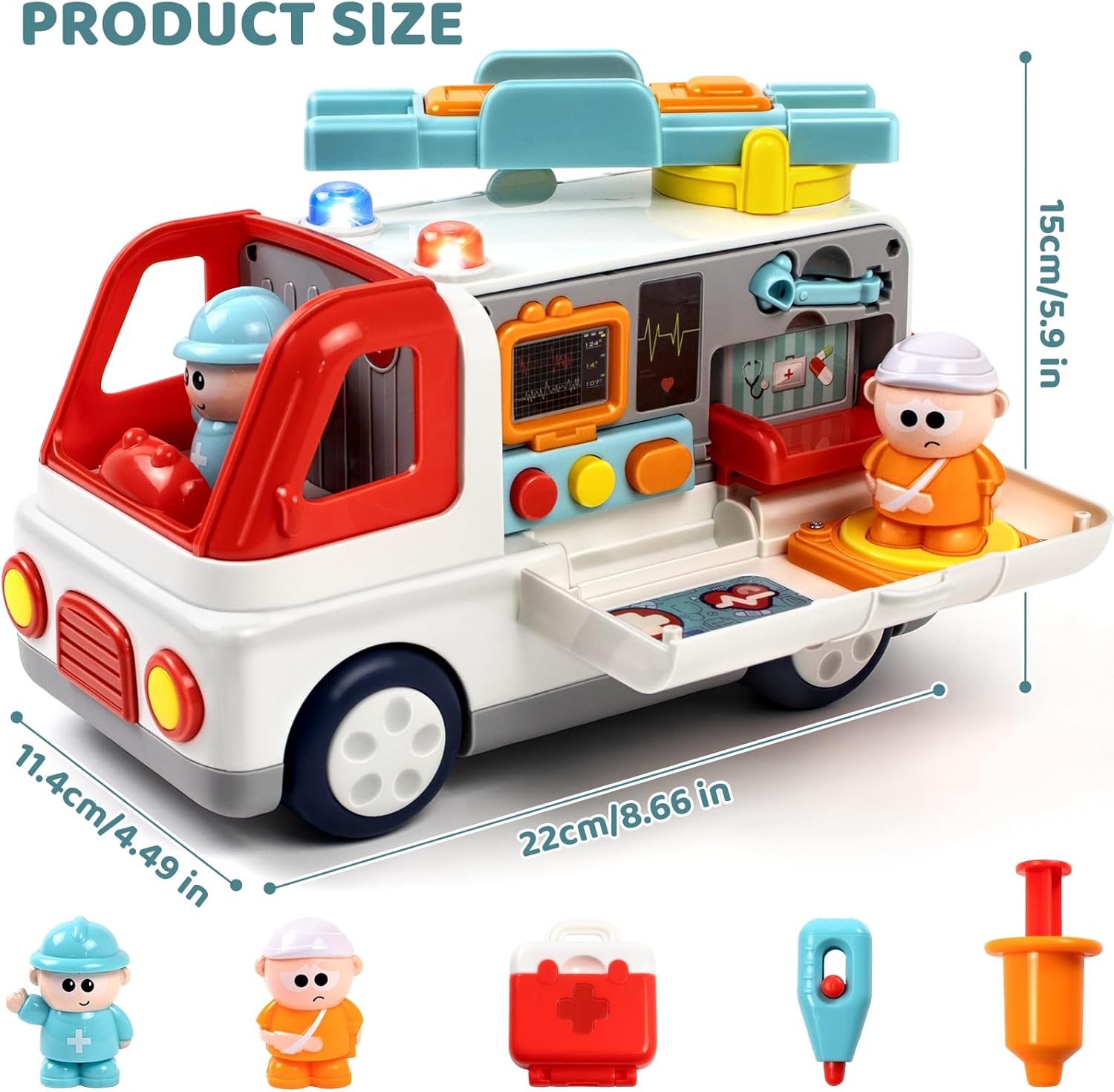 Medical Rescue Ambulance Playset Lights & Sounds, Stretcher & Doctor Kit