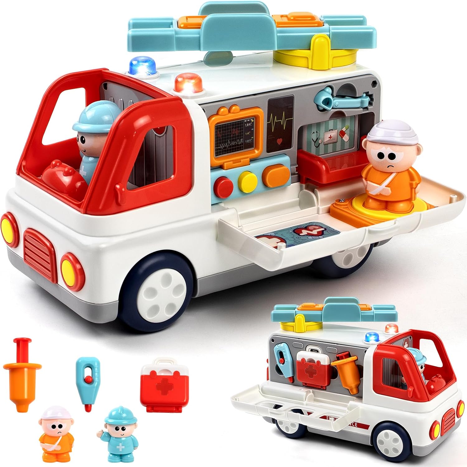 Medical Rescue Ambulance Playset Lights & Sounds, Stretcher & Doctor Kit