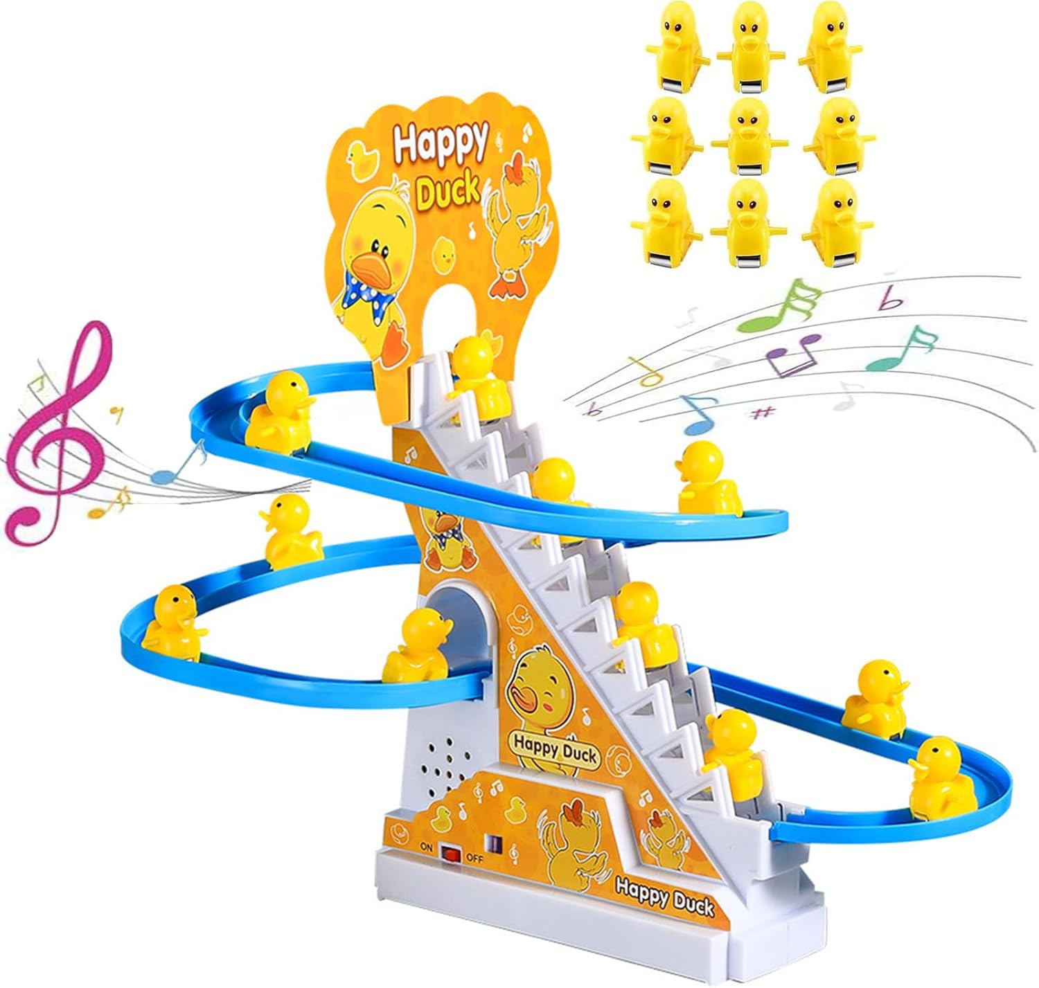 Electric Climbing Duck Slide Toy Musical Staircase with LED Lights