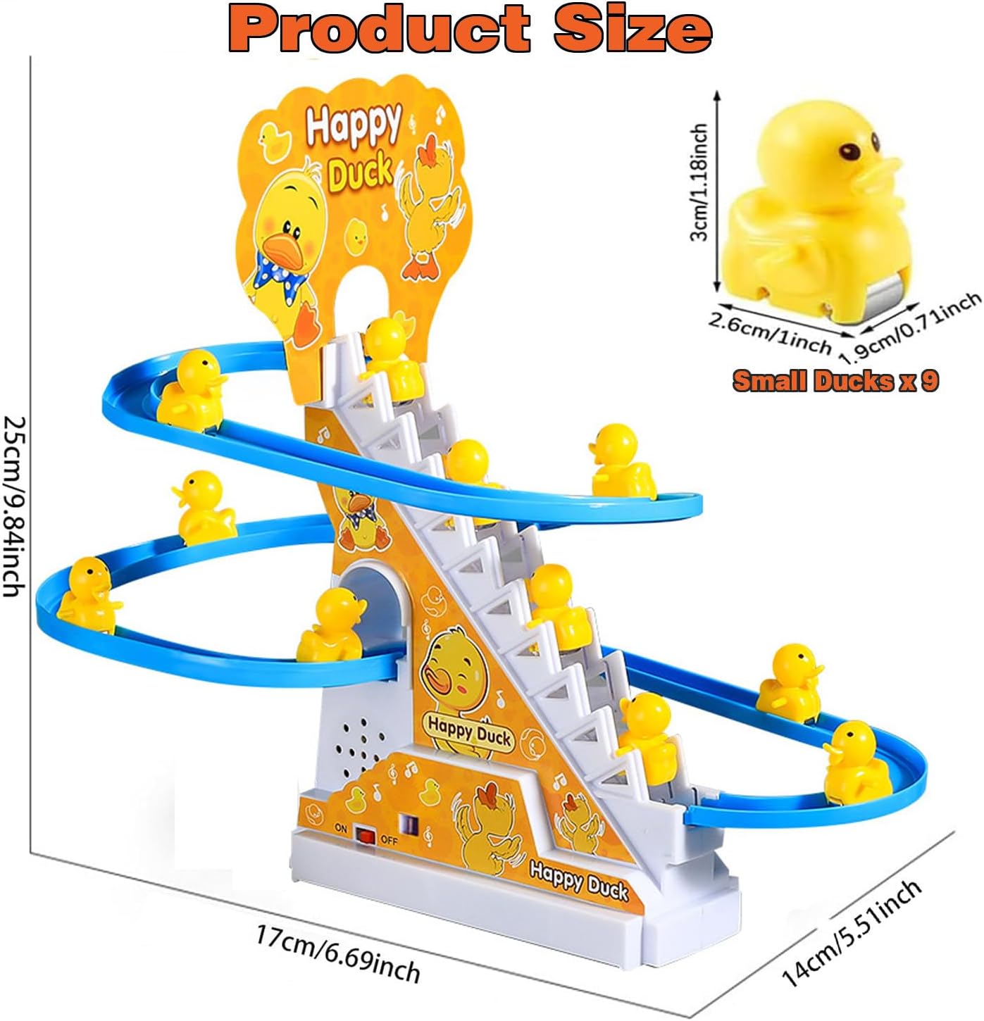 Electric Climbing Duck Slide Toy Musical Staircase with LED Lights