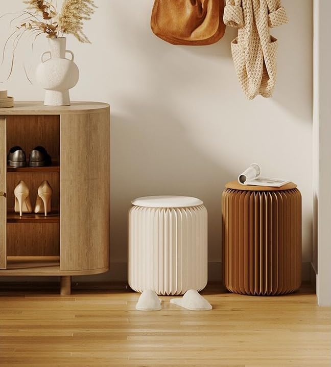 Modern Accordion Paper Stool, Lightweight Foldable Footstool & Side Table