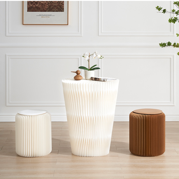 Modern Accordion Paper Stool, Lightweight Foldable Footstool & Side Table