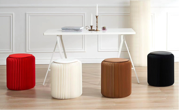 Modern Accordion Paper Stool, Lightweight Foldable Footstool & Side Table