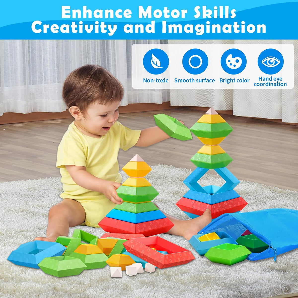 Pyramid Stacking Blocks – 30-Piece Creative Building Set