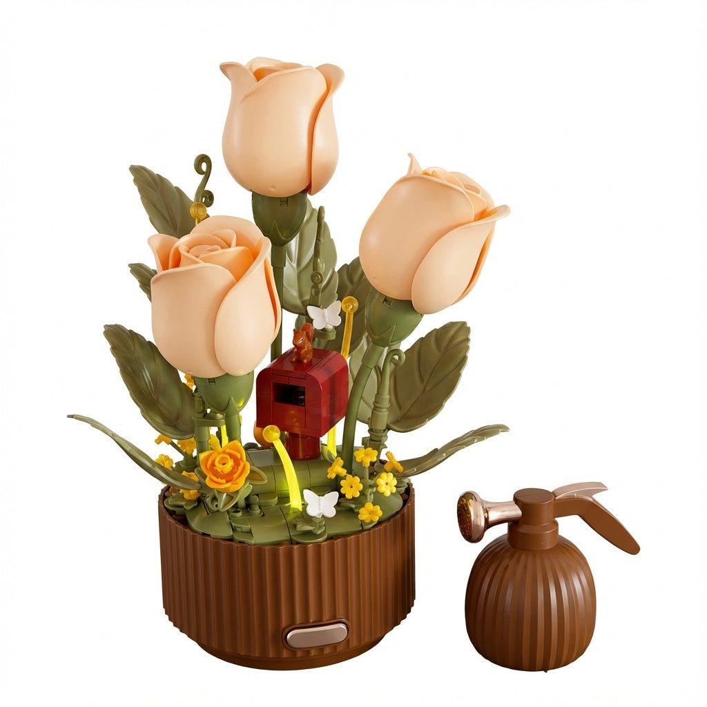 Magic Blooming Flower Building Blocks with Motion Rose Bouquet