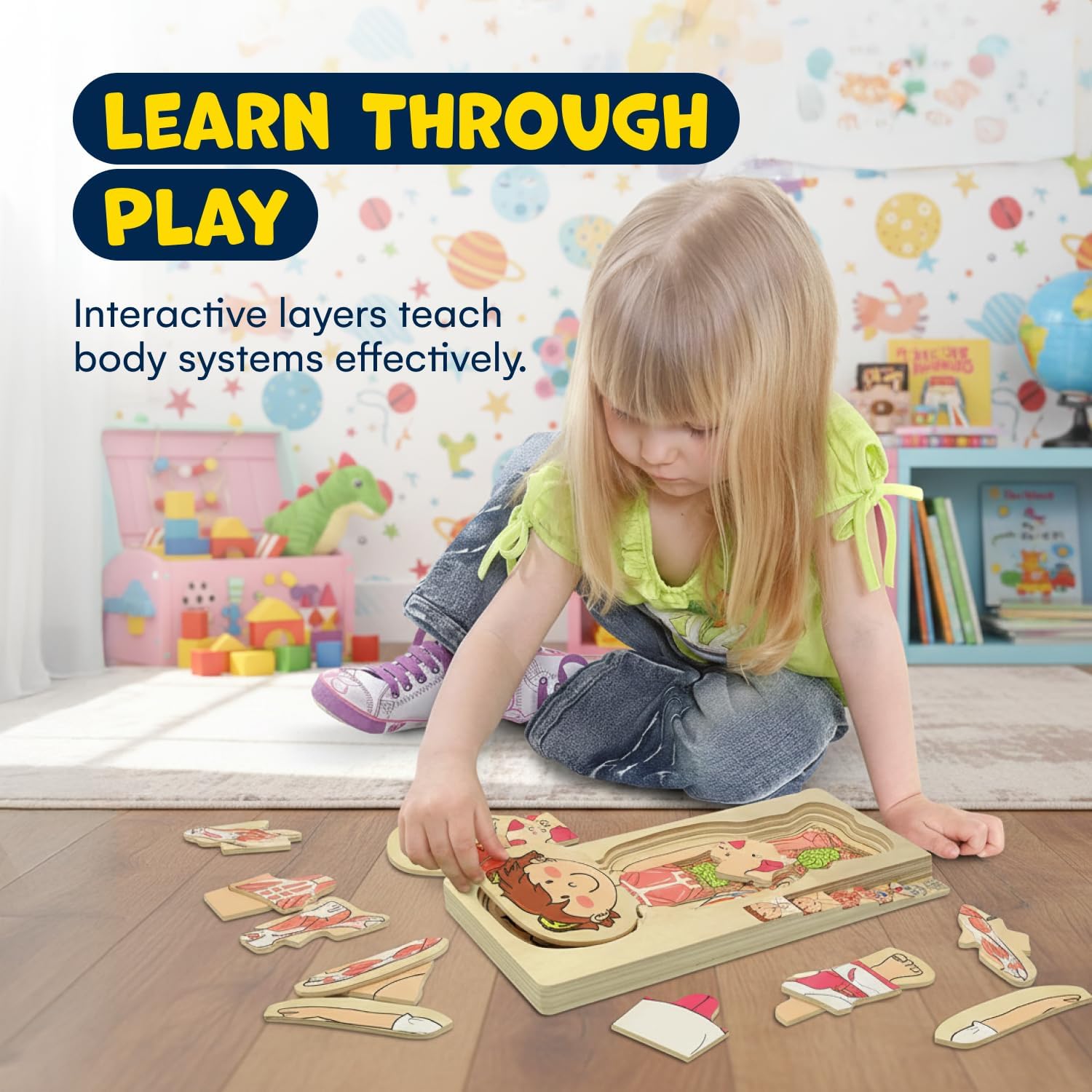 My Body Parts Puzzle for Toddlers Kids, Montessori Wooden Anatomy Puzzle