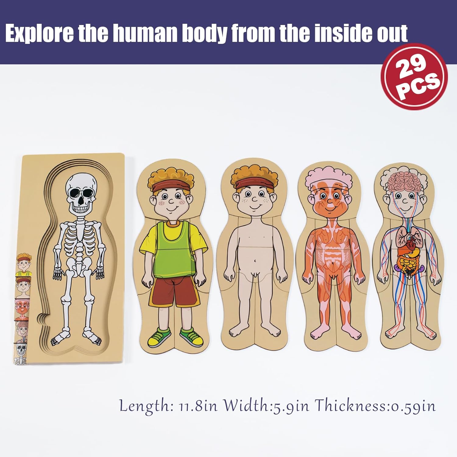 My Body Parts Puzzle for Toddlers Kids, Montessori Wooden Anatomy Puzzle