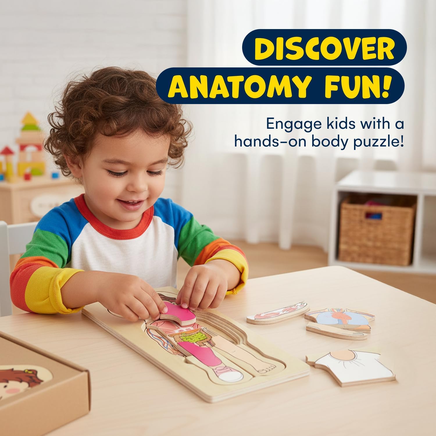 My Body Parts Puzzle for Toddlers Kids, Montessori Wooden Anatomy Puzzle