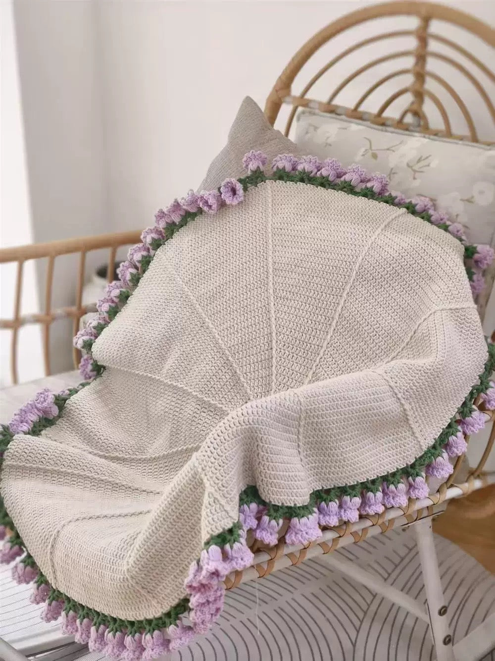 Handmade Crochet Lily of the Valley Bouquet Blanket (Finished Product)