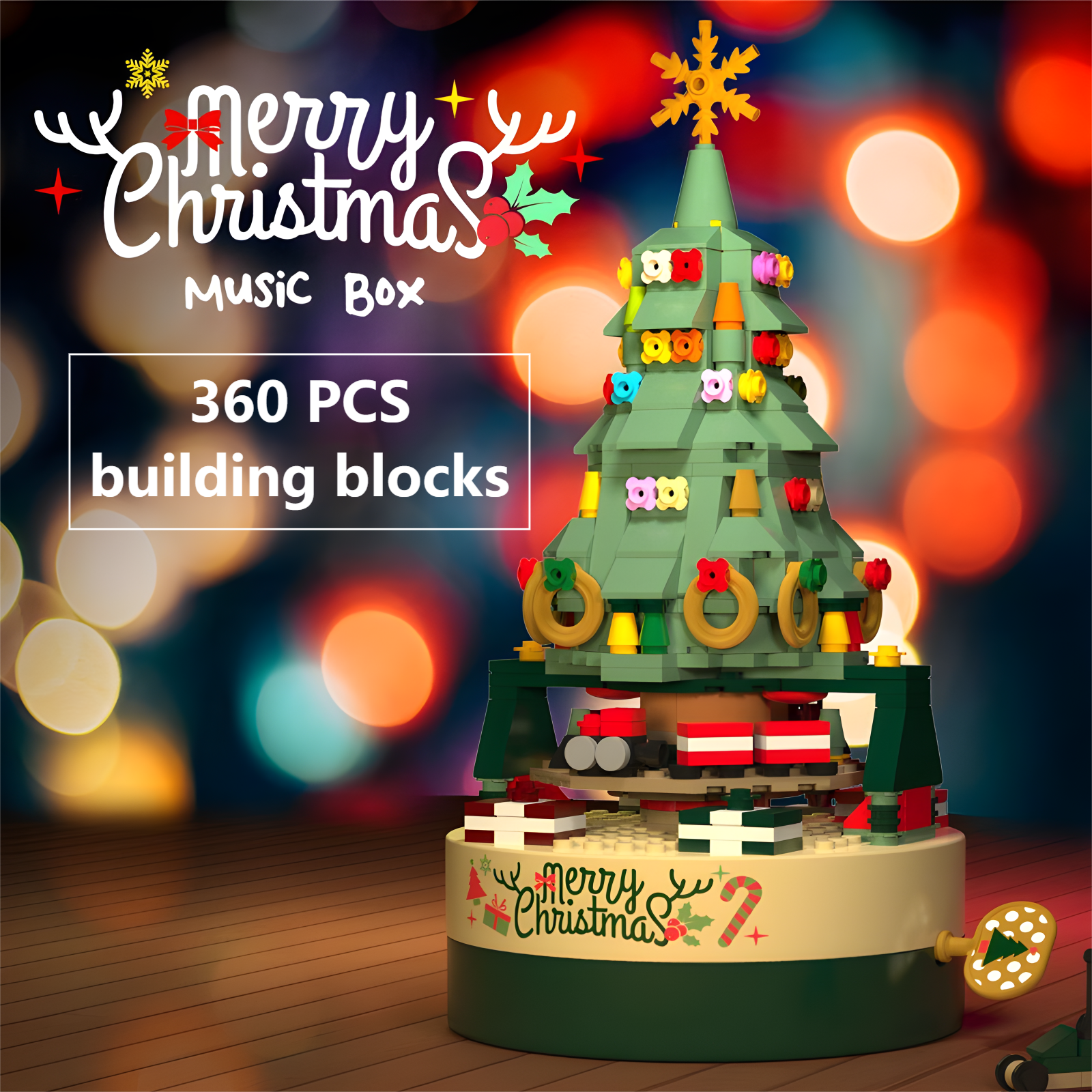 Gleetoy Christmas Tree Building Blocks with Music Box Toy (360 Pcs)