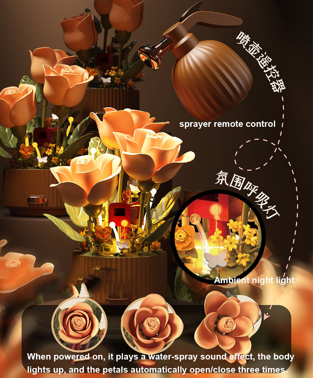 Magic Blooming Flower Building Block,Motion Flower Bouquet Building Blocks