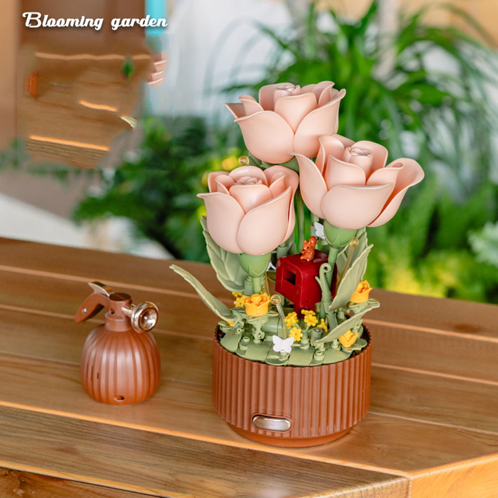 Magic Blooming Flower Building Block,Motion Flower Bouquet Building Blocks