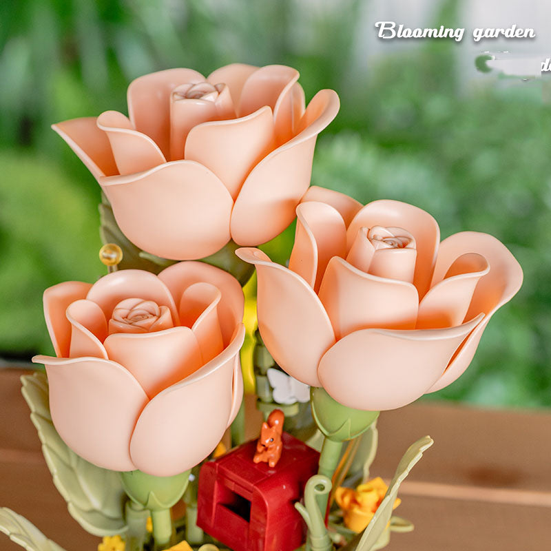Magic Blooming Flower Building Blocks with Motion Rose Bouquet