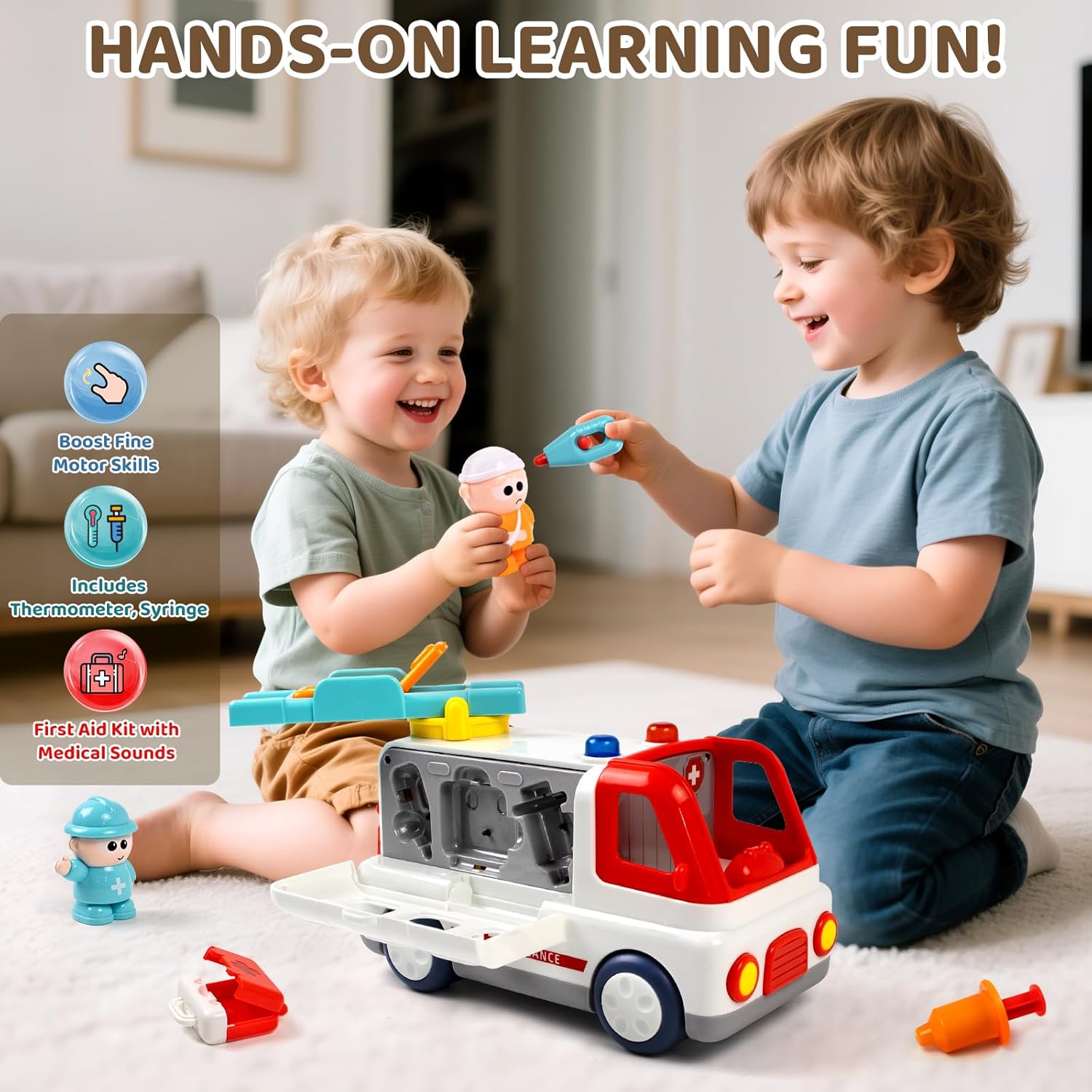 Medical Rescue Ambulance Playset Lights & Sounds, Stretcher & Doctor Kit