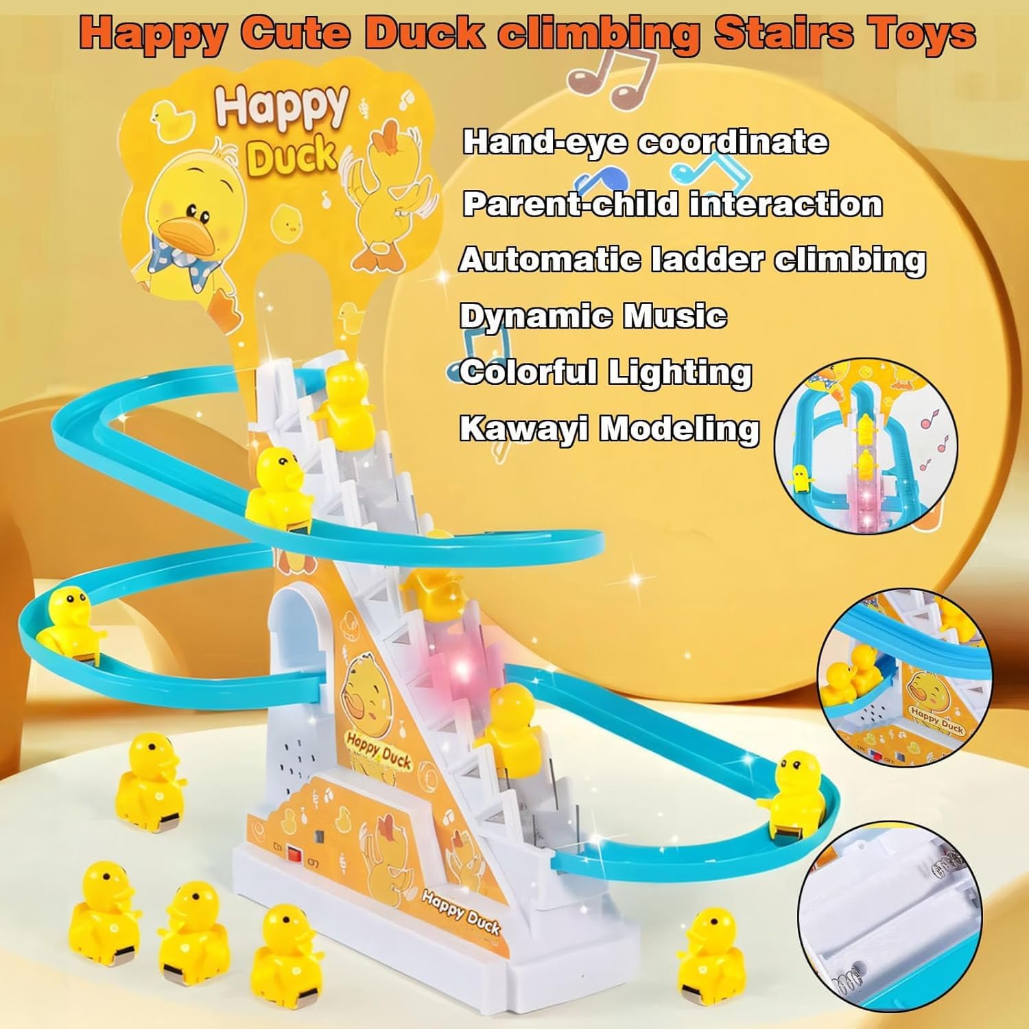Electric Climbing Duck Slide Toy Musical Staircase with LED Lights