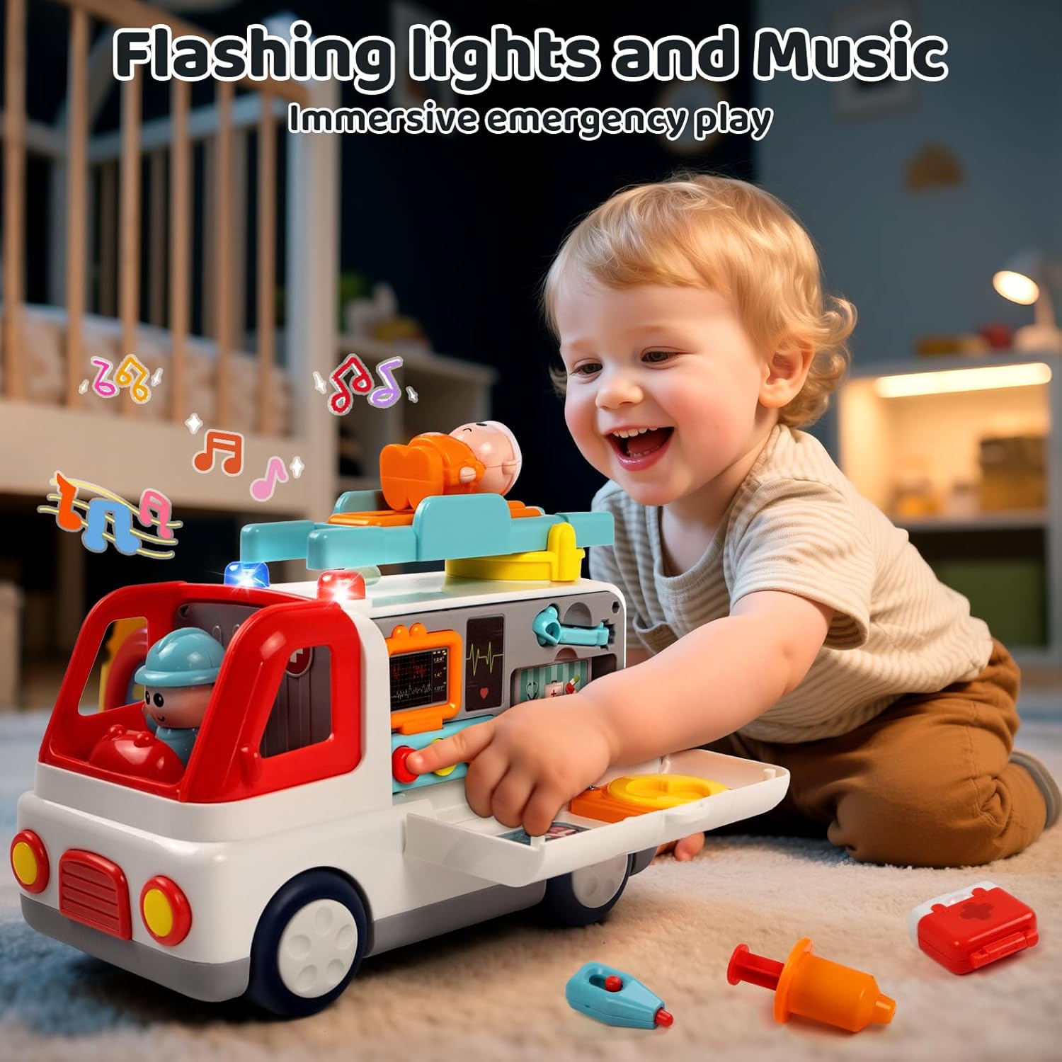Medical Rescue Ambulance Playset Lights & Sounds, Stretcher & Doctor Kit