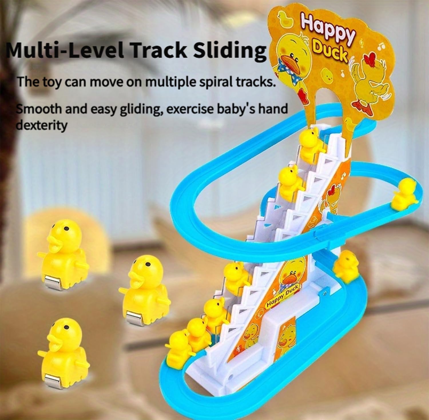 Electric Climbing Duck Slide Toy Musical Staircase with LED Lights