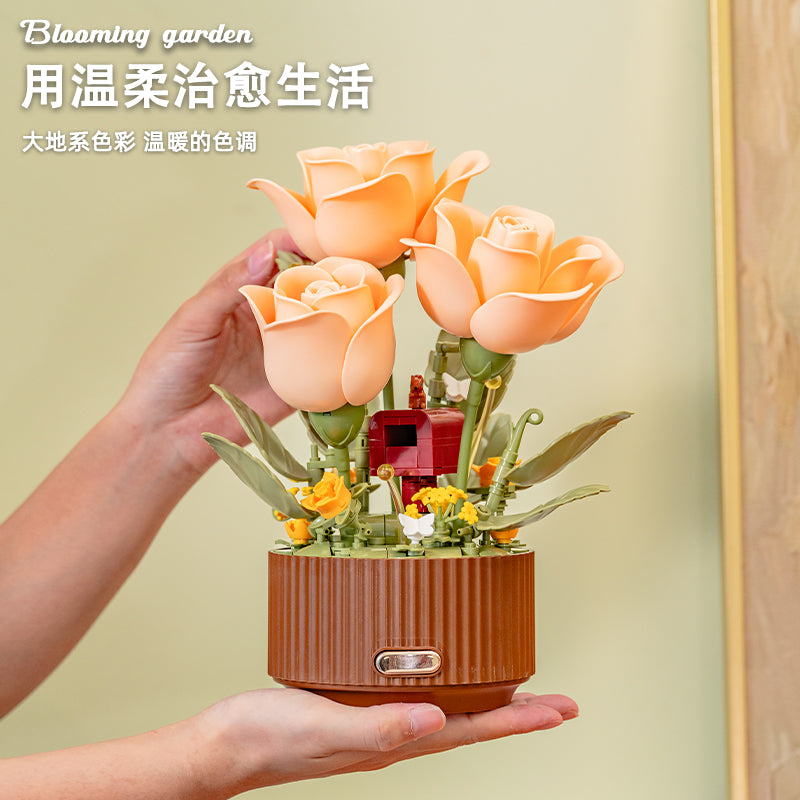 Magic Blooming Flower Building Block,Motion Flower Bouquet Building Blocks