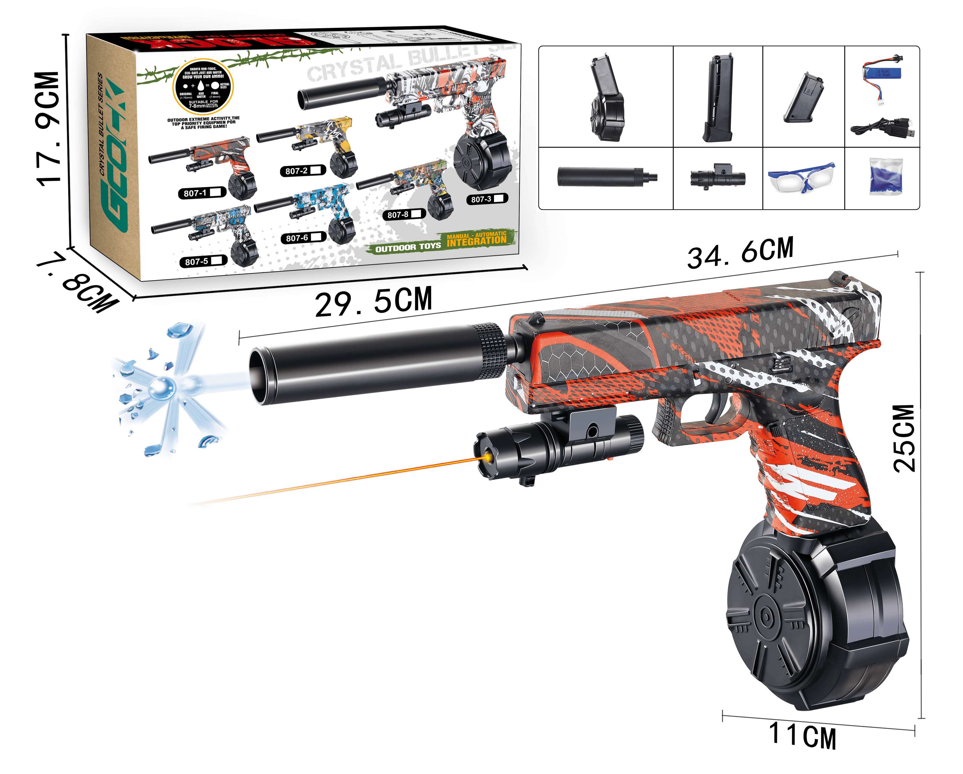 Gleetoy Pistola Glock Eléctrica Pistola Blaster de Gel (Roja)