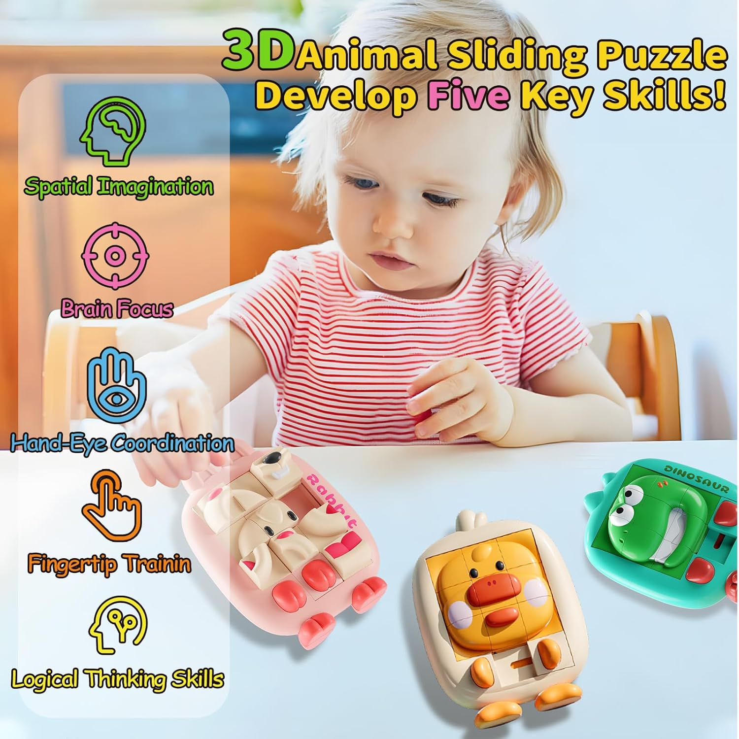 Animal Sliding Puzzle Toy for Kids – Montessori Brain Teaser Travel Game
