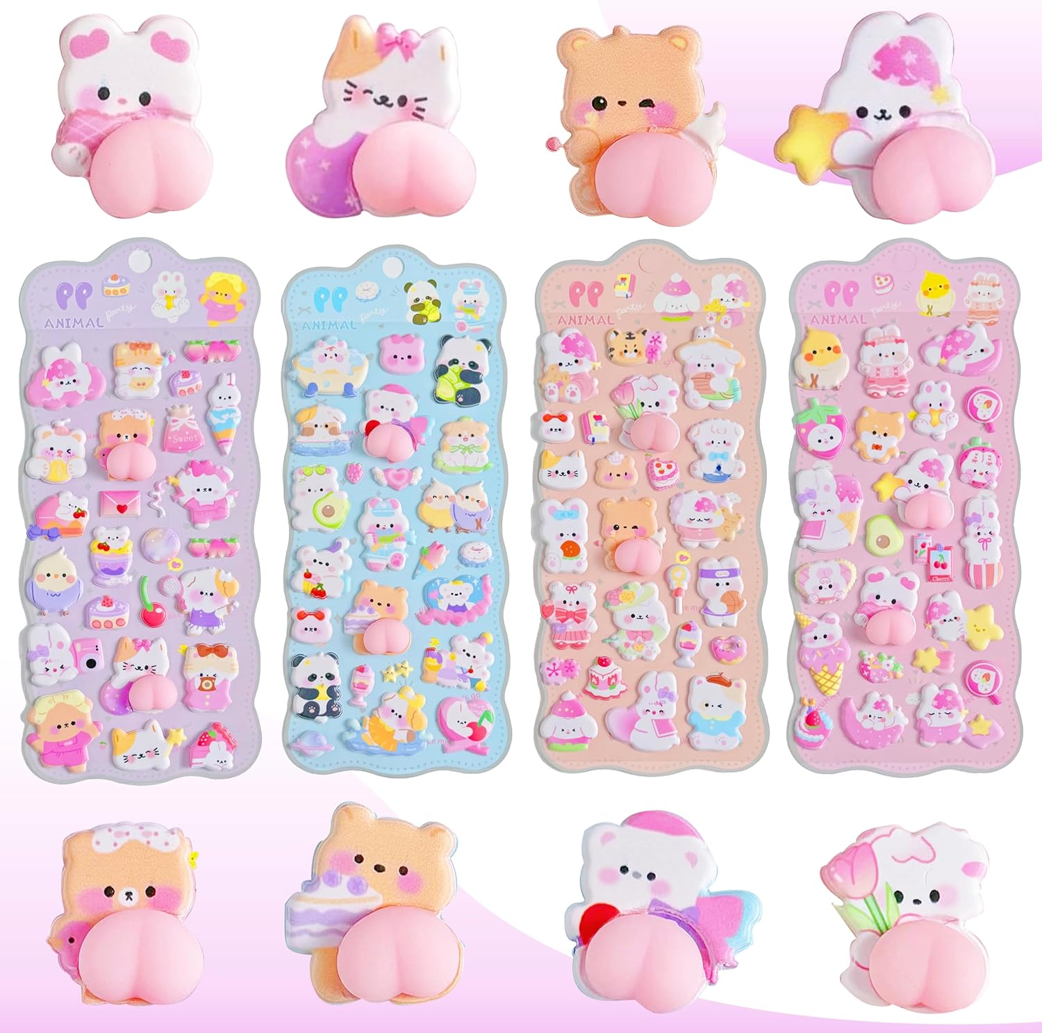 Super Cute 3D Puffy Butt Stickers – Satisfying to Press, 4-Sheet Set