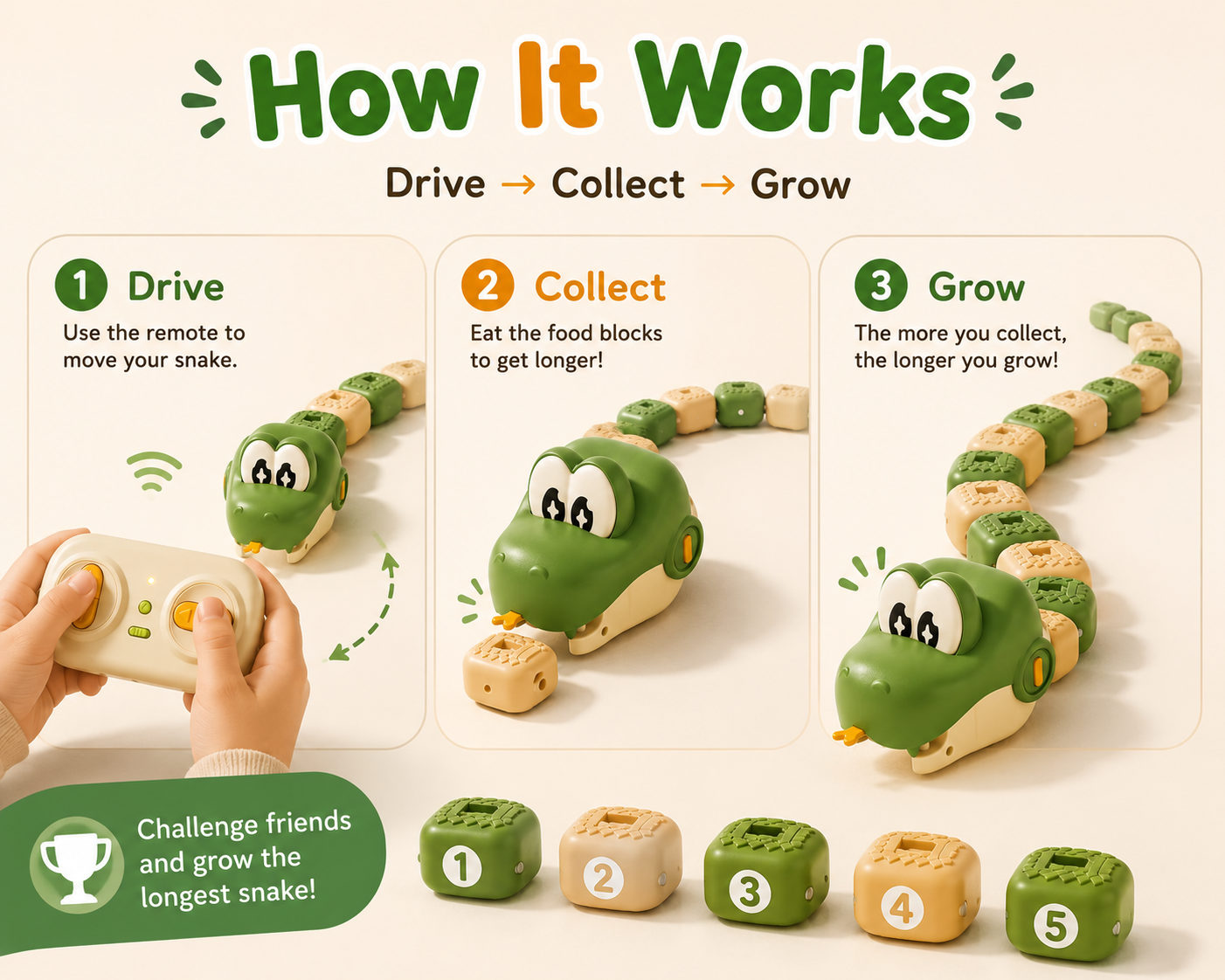 Remote Control Real-Life Growing Snake Game Toy for Kids