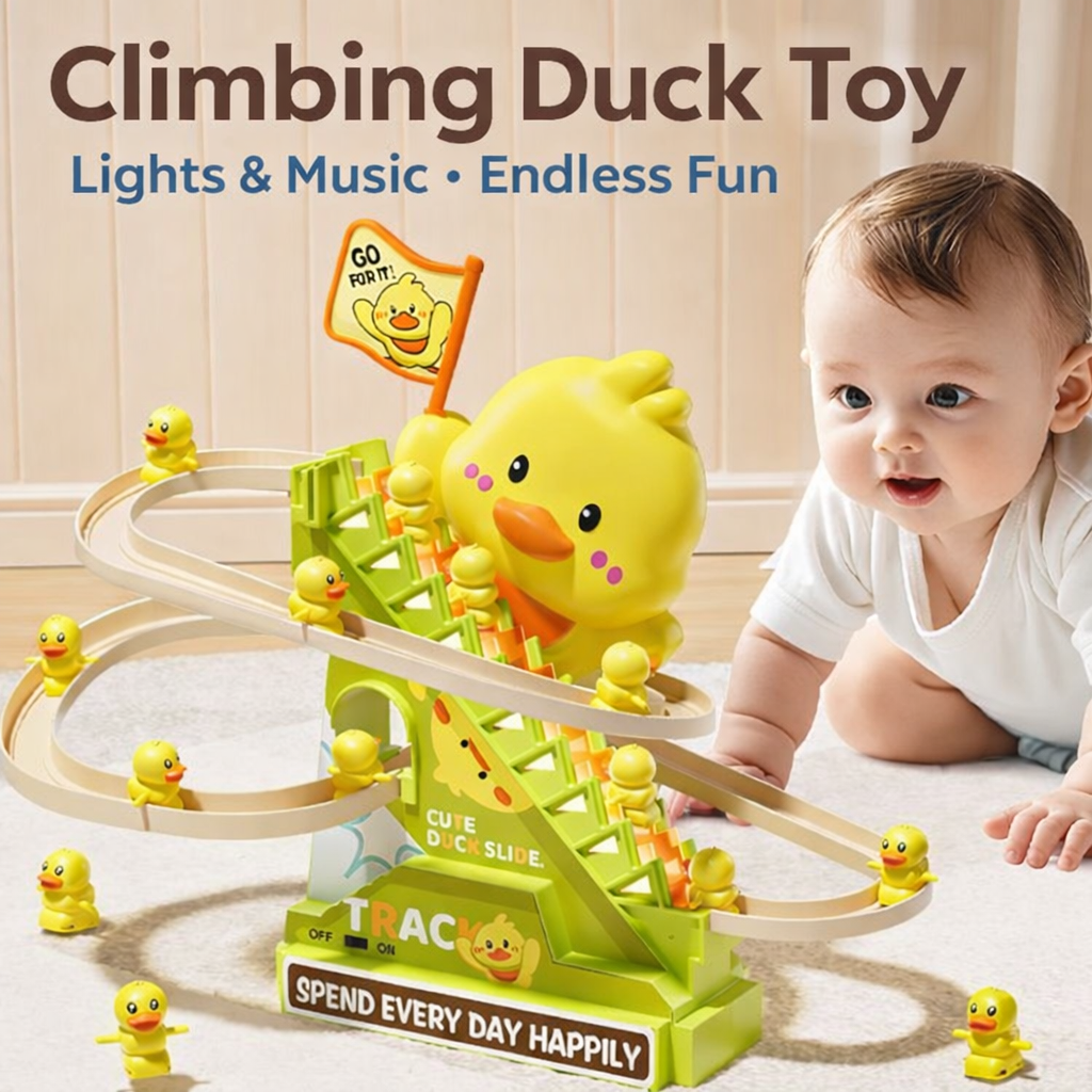 Electric Climbing Duck Slide Toy Musical Staircase with LED Lights