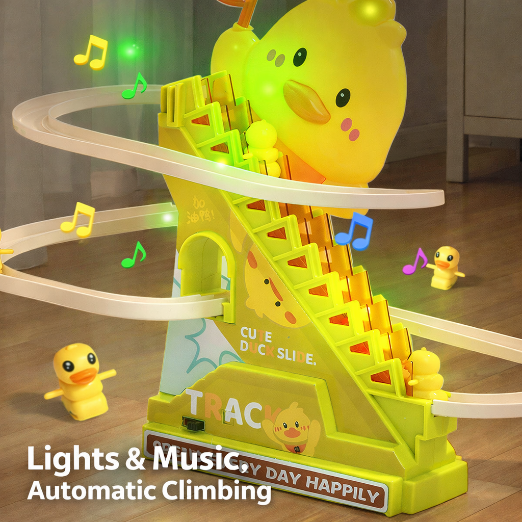 Electric Climbing Duck Slide Toy Musical Staircase with LED Lights
