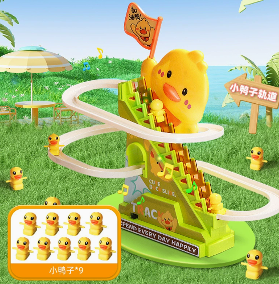Electric Climbing Duck Slide Toy Musical Staircase with LED Lights