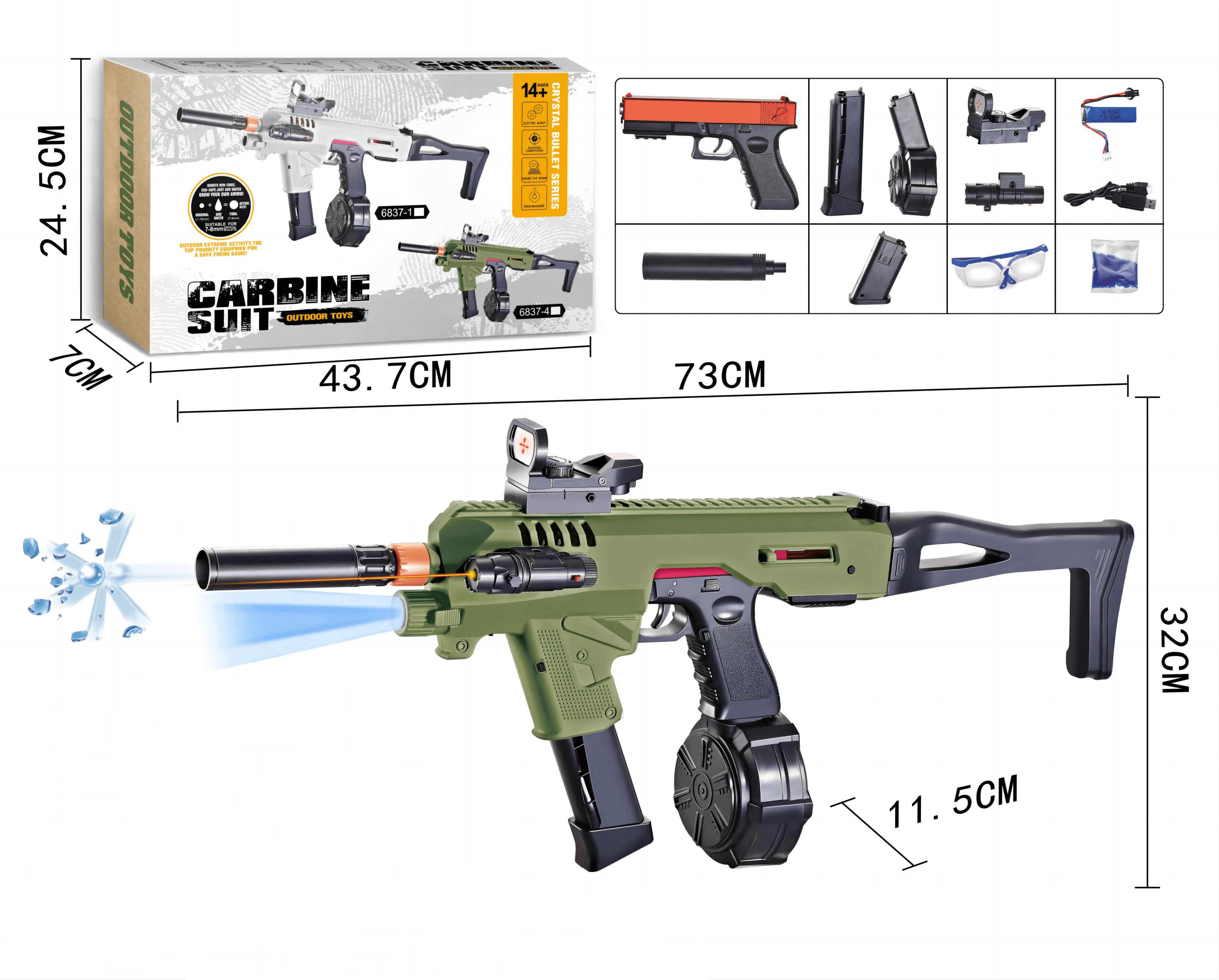 Gleetoy Kit de conversión de carabina Glock eléctrica Gel Blaster (verde)