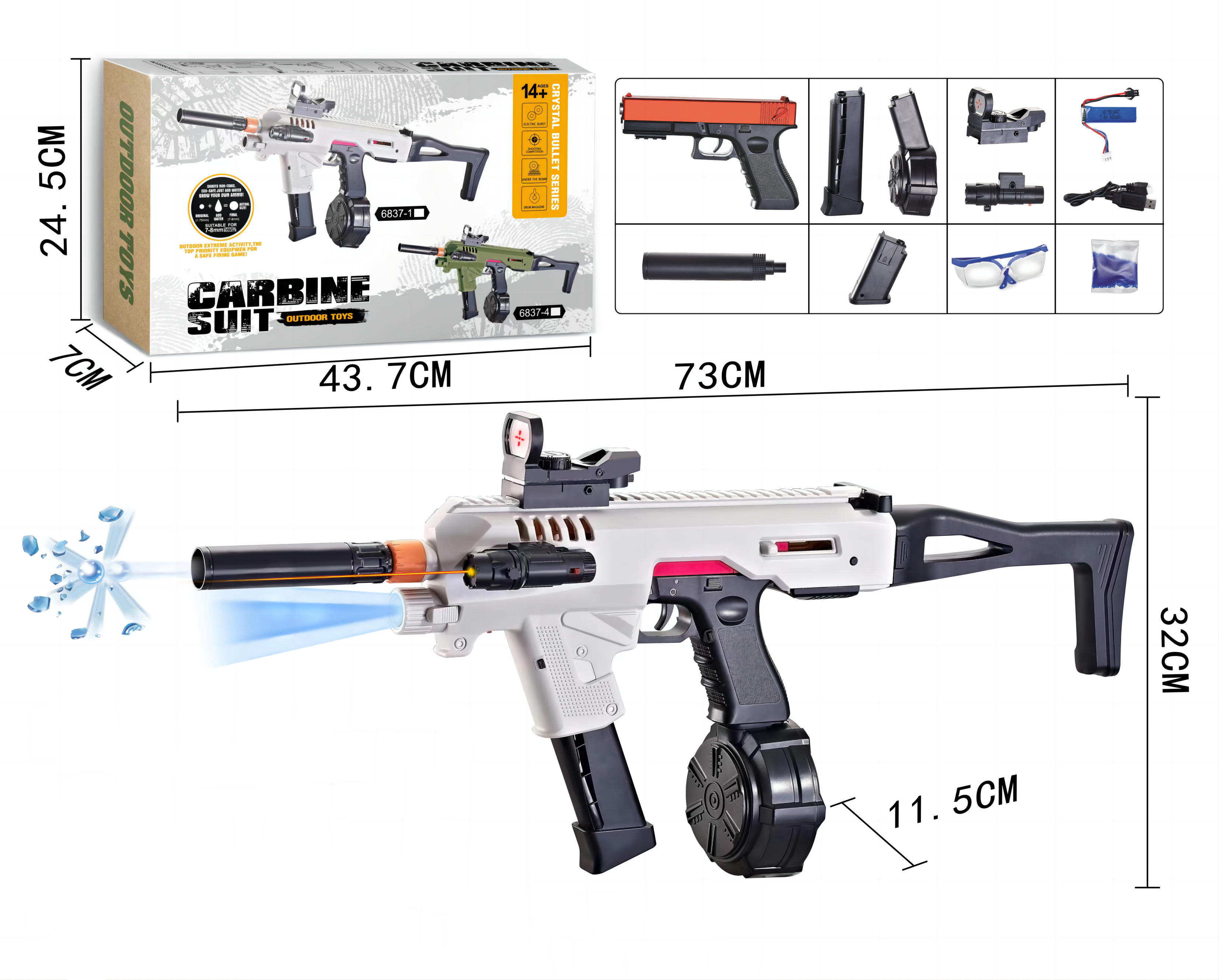 Gleetoy Kit de conversión de carabina Glock eléctrica Gel Blaster (blanco)
