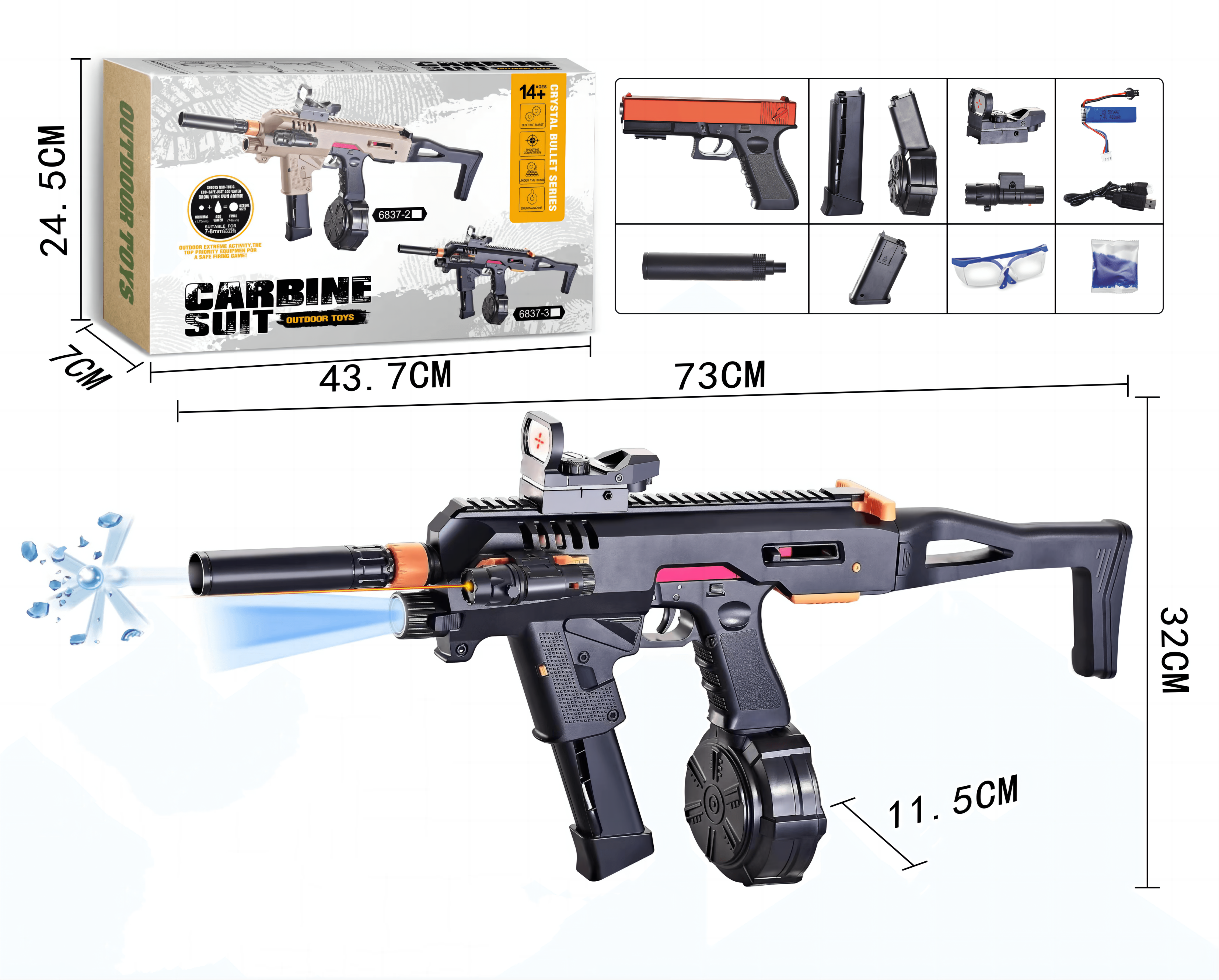 Gleetoy Kit de conversión de carabina Glock eléctrica Gel Blaster (negro)