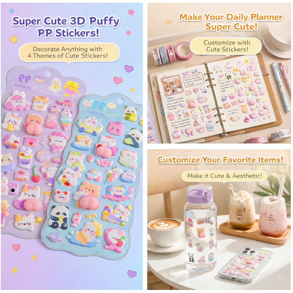 Super Cute 3D Puffy Butt Stickers – Satisfying to Press, 4-Sheet Set